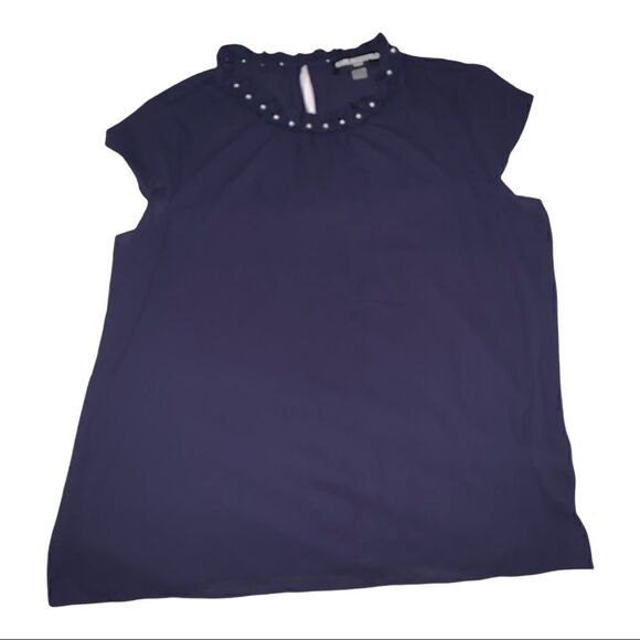 Karl Langerfield Paris navy Davignon pearl neckline blouse - Picture 1 of 2